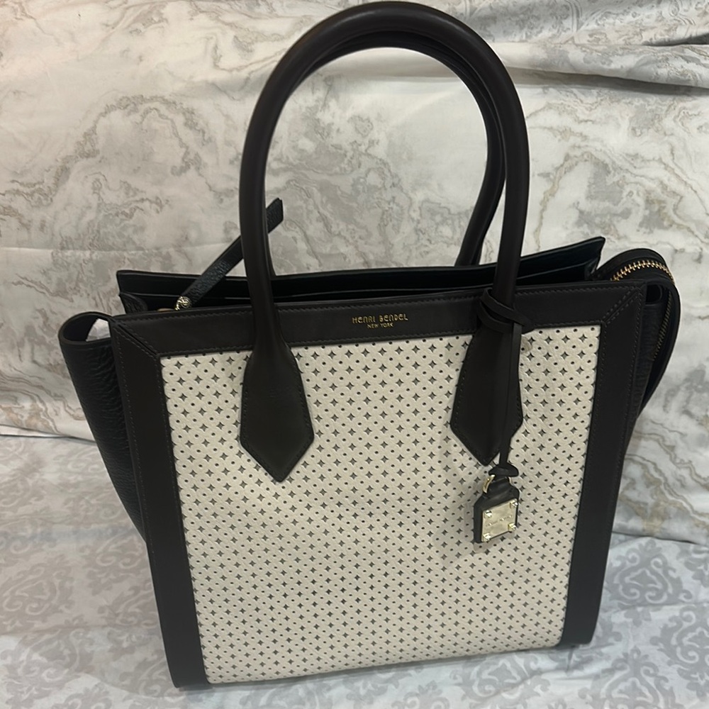 Ivanka Trump Black and White Satchel with Textured Design